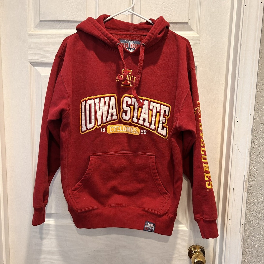 VTG Logo J America Iowa State Cyclones Mega Hood Hoodie Mens Medium Red NCAA